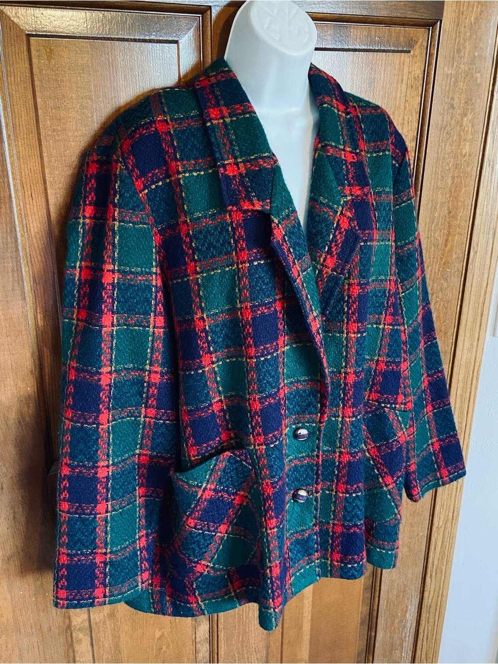 GW Division of Graff Holiday Tartan Plaid knit blazer thick jbutton Size 20